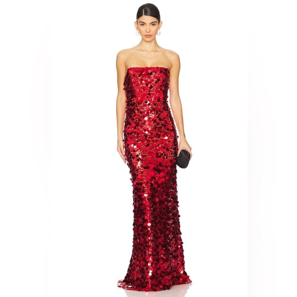 NWOT BRONX AND BANCO FARAH RED STRAPLESS GOWN - Picture 3 of 15